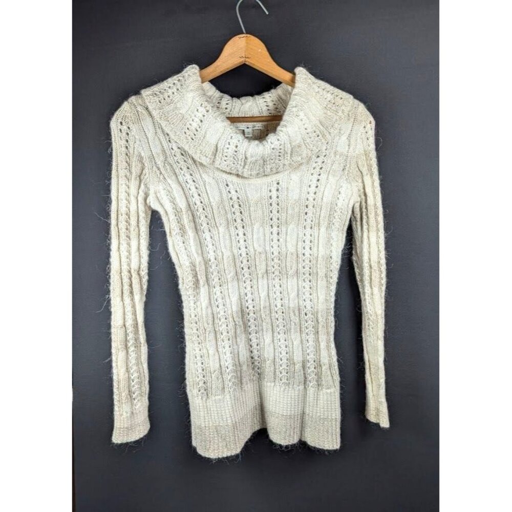 Y2K Tommy Hilfiger Sweater Medium Cable Knit Cowl Mohair Alpaca Y2K Cottagecore